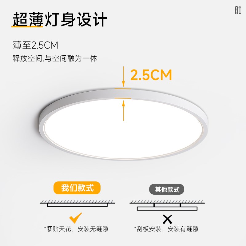 超薄无缝隙客厅卧室儿童房圆形简约全光谱三色变光智能护眼吸顶灯