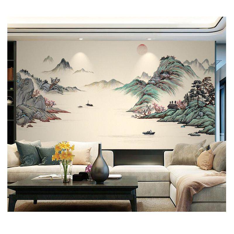 高端刺绣无缝墙布客厅沙发背景墙壁新山水独书房现代电视布中式绣