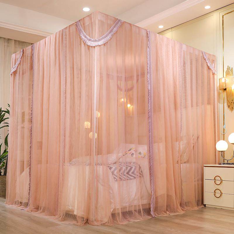 高端流苏款床幔蚊帐卧室落地开门支架加粗三防尘漆遮光宫廷加厚烤
