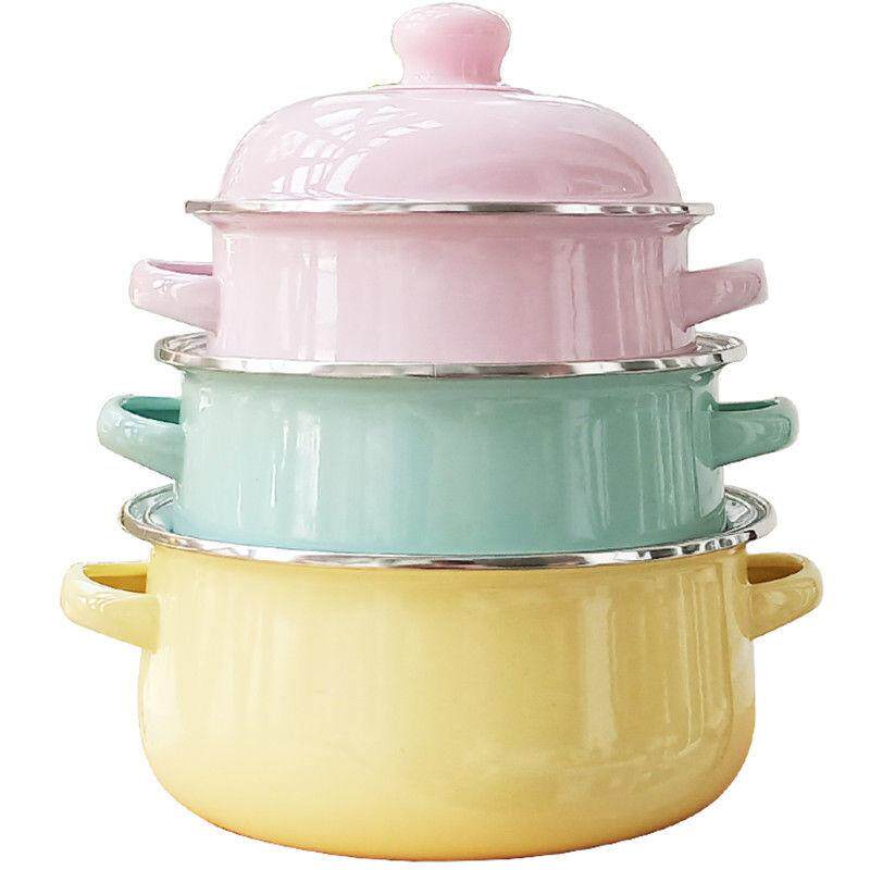 搪瓷汤锅锅加厚炖锅火锅珐琅18/20cm16家用色带盖双耳糖果瓷小cm