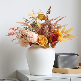 简约现代欧式客厅摆件白色陶瓷大号花瓶小清新矮胖亚光磨砂干花瓶