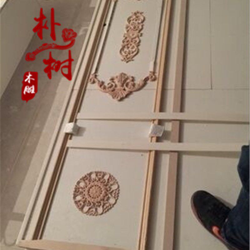 东阳木雕花圆形门心装饰 欧式实木贴花 厨房卧室柜子镂空圆盘贴片