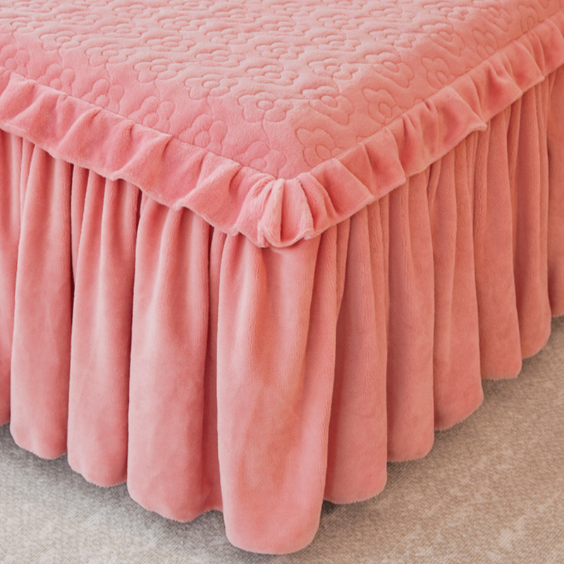 高端牛奶加绒床笠罩带裙花边2024新款二合一床单件套四秋冬季毛毯