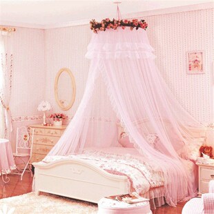 圆顶公主蕾丝吊顶蚊帐法式学生帐子床幔免安装送大挂钩