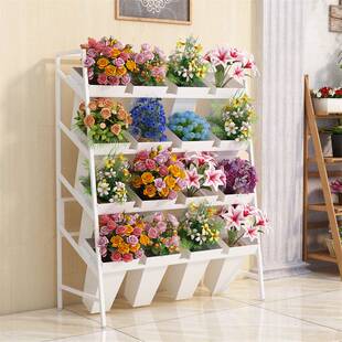 花店花架子组合阳台式鲜花塑料客厅花桶架可移动轻奢铁艺展示