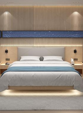 ?酒店家间具标全套FUN宾馆床双人间单人悬浮间床旅馆捷酒快店连锁