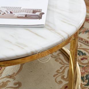 大金色现代简约欧式 格大理石低组合VOR风不锈钢圆形茶几一高一小