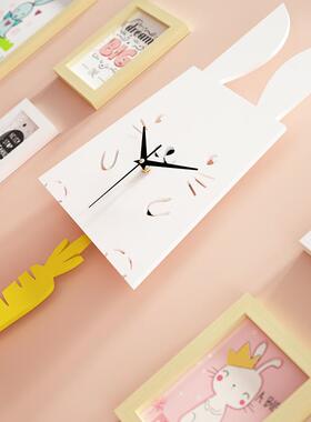 实木_7271卡通QZH照片墙换可爱儿童组合框小白兔摇摆钟粉表相可相