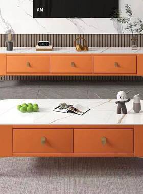 茶厅几家用客组合茶几电柜免安装整茶几带抽装屉小户型软包QJM视