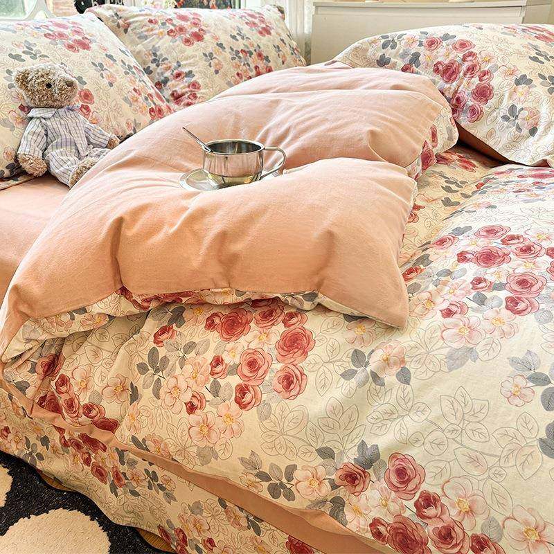 加厚MMR毛纯床上四件套棉秋冬季磨10全棉被套床单床笠轻奢高端床0