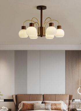 中古灯新中式轻奢复客厅吊灯室主灯简吊约卧餐厅灯胡530桃色木艺