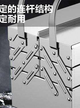 工具箱不能钢家用折多XSO功五金锈工业级收纳盒三层叠车载大号收