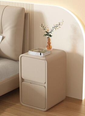 奶木油风储床头柜实SPN物柜小型超窄夹约缝20cm主卧床边窄柜简收