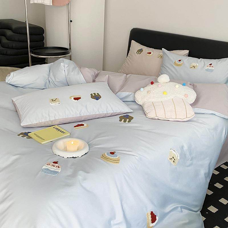 QXB用10棉0S贡缎长绒棉全棉四件套纯学生三套被套件床单床笠式床