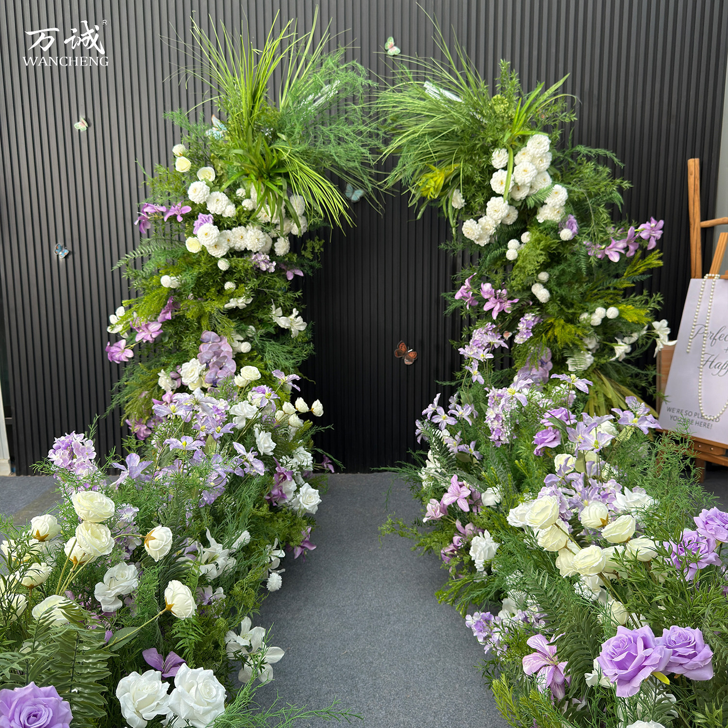 森系点白紫套装仿真芦荀草花束婚庆插花路引绢花布置户外婚礼背景