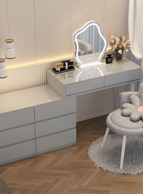 奶油风梳妆台2现代简约收纳柜床头YFB化妆台一体桌伸缩化妆桌书20