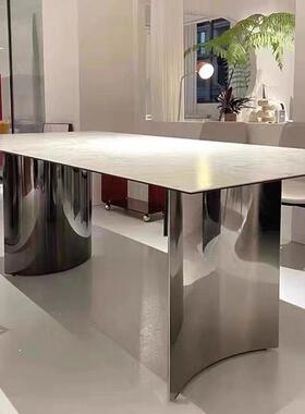 轻奢岩桌腿支支架大理石餐圆形桌不锈钢金属圆餐桌家MKI用架底板