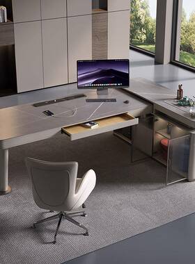 轻奢书桌茶桌一老体脑两用约电桌ZG-81924意式书房高端板现代简岩