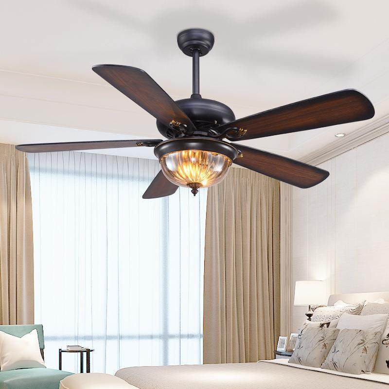 复TXM美式风客扇灯餐厅阳光房吊厅扇灯家用简约木古叶智能电风扇