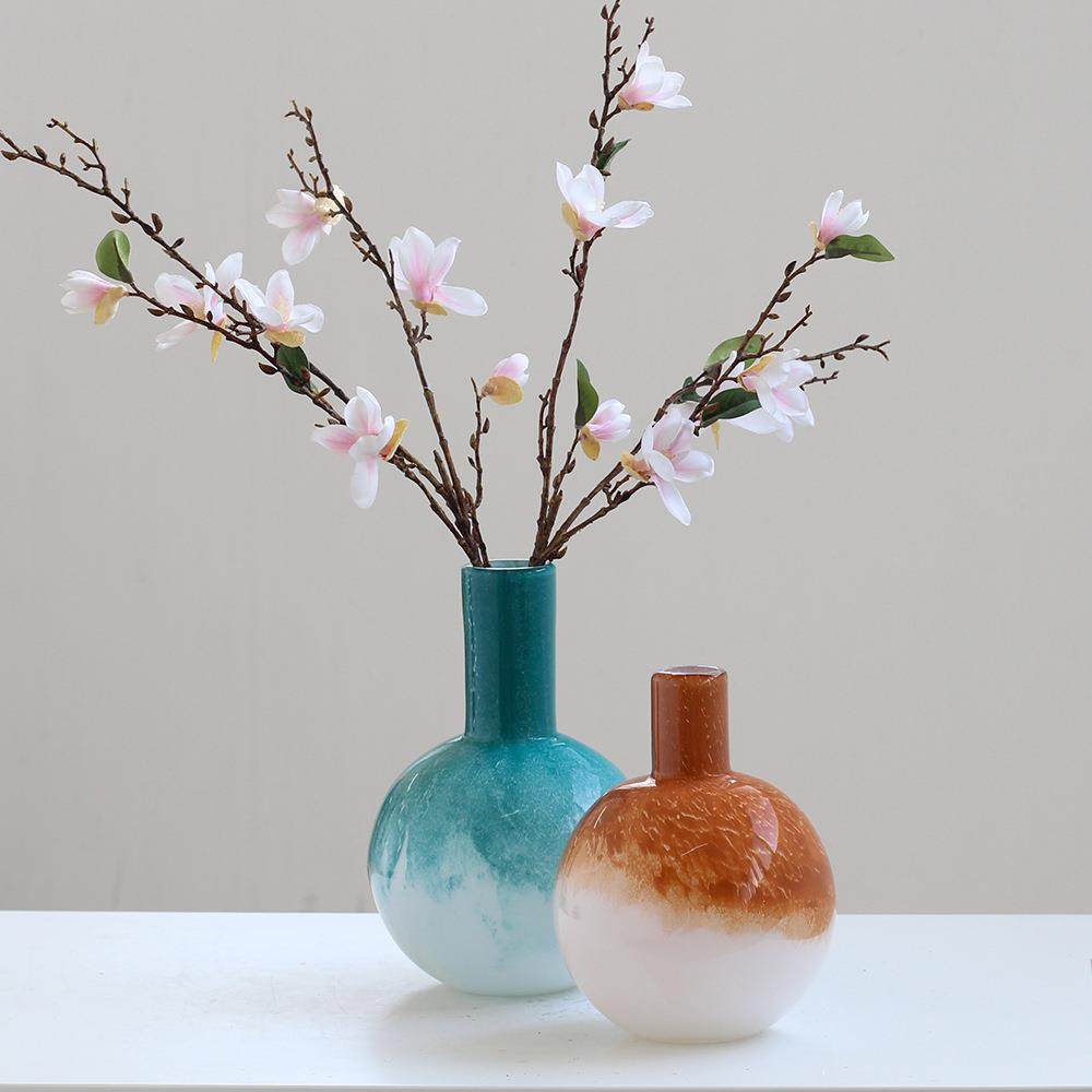 简居约中古渐变口玻花瓶家摆件客小厅餐OPF桌水培轻奢璃软装饰品