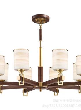 新新中式灯全铜轻奢餐PRI厅风吊灯具中国黑胡桃实木款简约卧室客