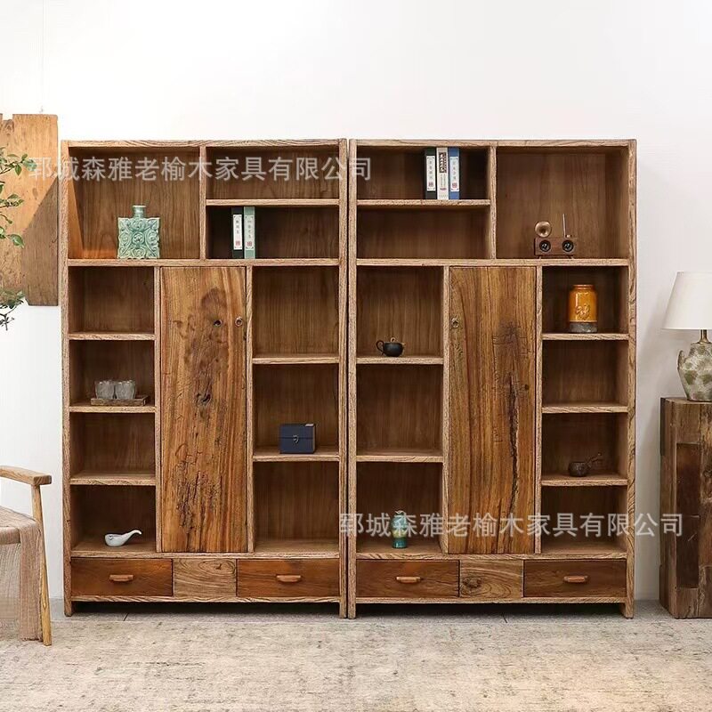 实木博古架多宝阁隔断书架子茶具置物架老榆木茶具展示柜置地立柜