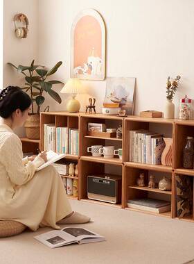 易0实木自组合RFY柜书柜J日式客厅樱由桃木格子柜落地简书架收纳
