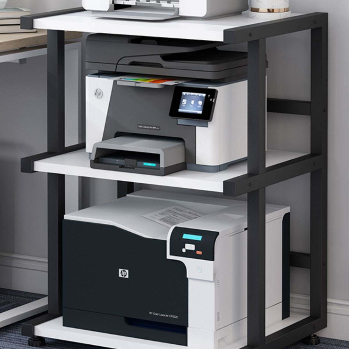 落地三层可移动打印机置物架书房办公桌旁多功能主机收纳整理架子