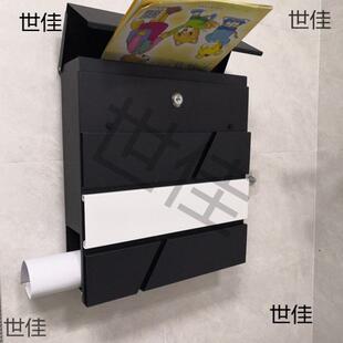 墅户外信带锁大信箱怀旧室箱smblack外报别箱加邮筒邮箱壁挂收件