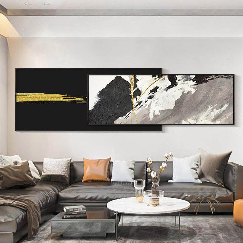 色彩金代象风格客厅装饰画黑抽现白灰金箔墙画卧室弥QX202102休息