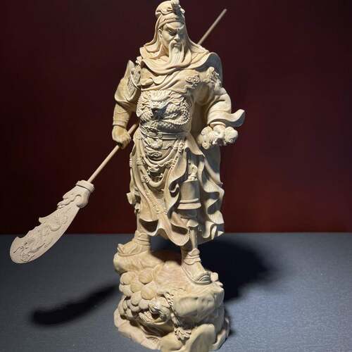 木雕杨木黄雕神刻手工创武财关公桌面家居装饰木意质工艺YM19品摆