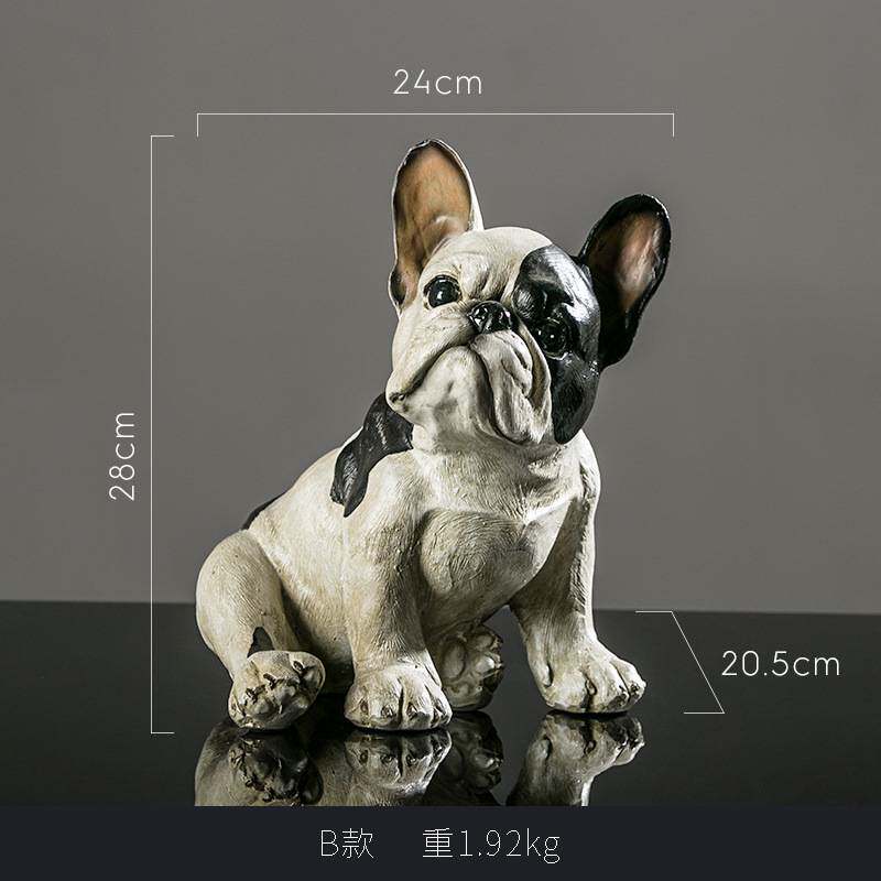 仿真法国斗牛犬摆件可爱小狗动物模型雕塑家居装饰工艺品创意