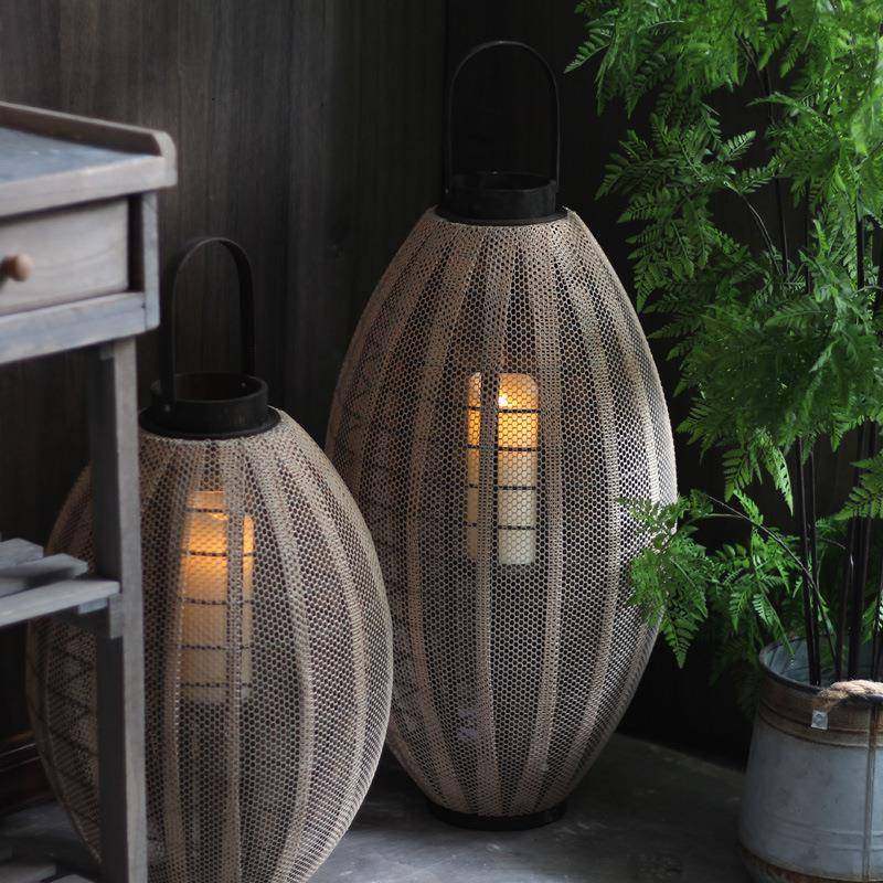 复古大号落地灯烛民台木质灯笼样板FPL房庭院酒餐店厅宿装饰风摆