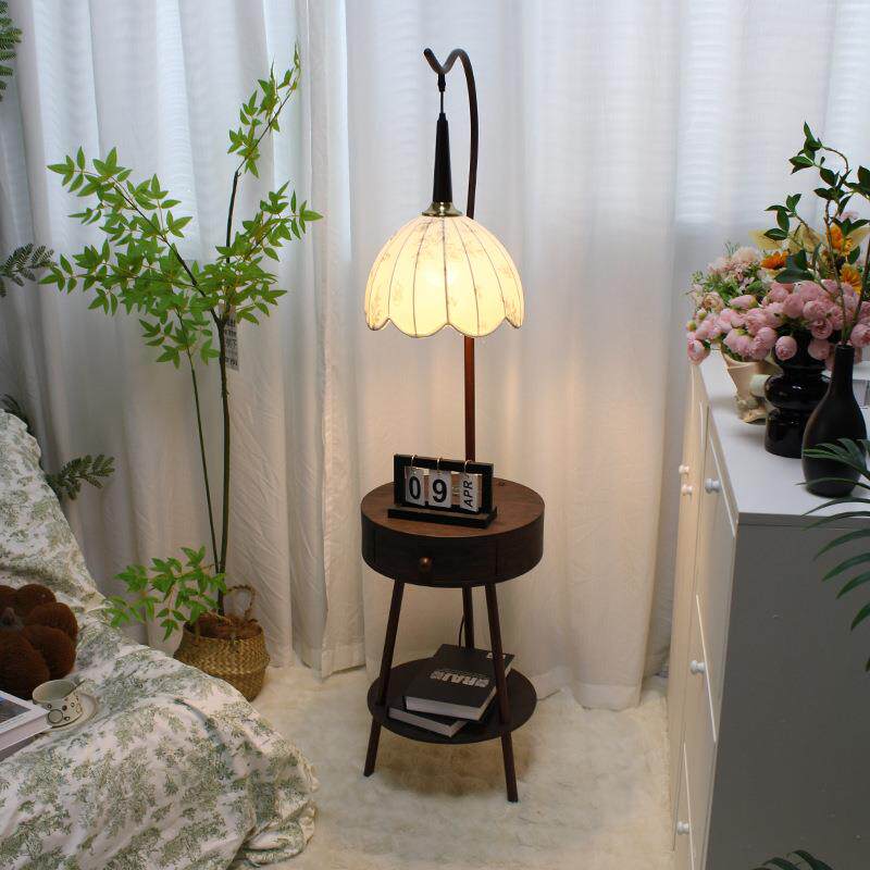 法式复古卧室床头柜落地灯台灯一体中古风装饰客厅置物架沙发台灯