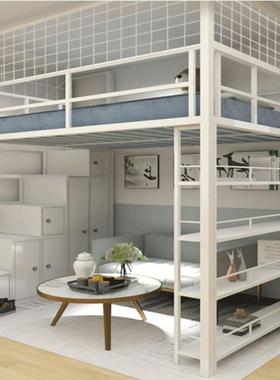 意极简铁艺高架床户型qp09034家卧室省用空间式上铺床公小寓带柜