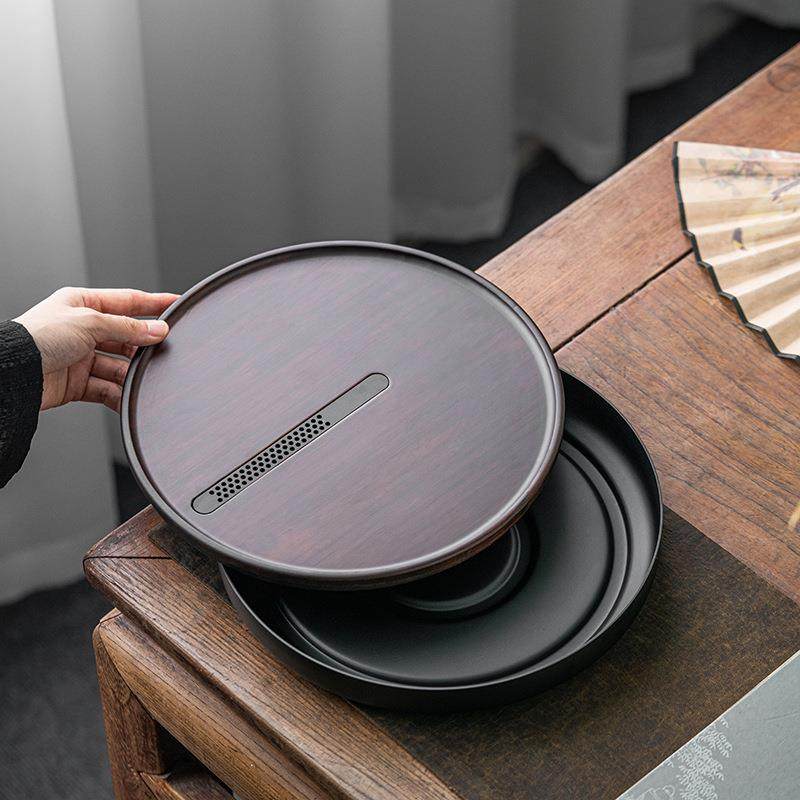 简NEV日式小型茶盘约竹储水家用重托盘茶台茶圆形沥蓄水具茶海干