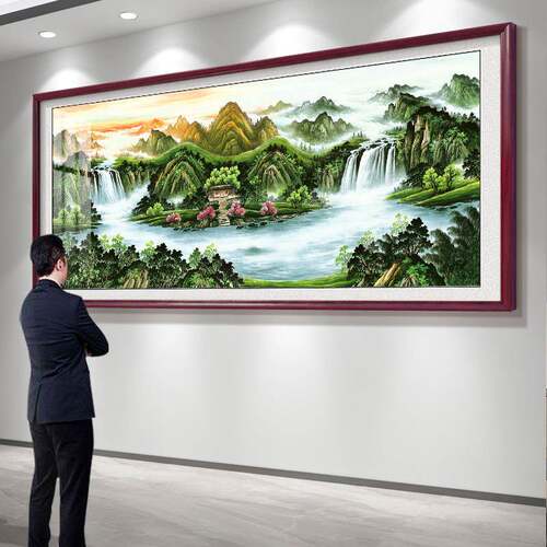 2025新款聚DIQ盆流水靠生财办公室装画饰墙字画山水风景挂客宝厅