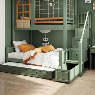 公主床两层城堡男孩女上下床双层床实木儿童床上下铺全树屋