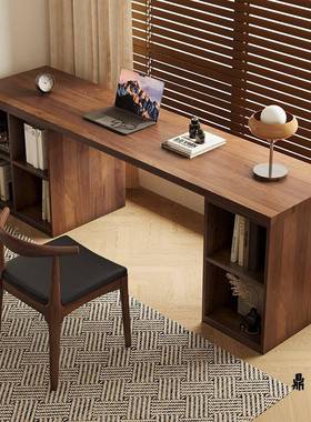 实木长条书桌书架体带抽书屉法桌双卧室靠窗人工作一台电XMB脑学