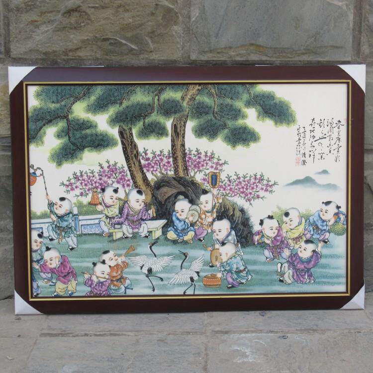 陶瓷工艺品件粉彩古典物人挂式中墙壁装饰瓷板画餐厅ASP壁画