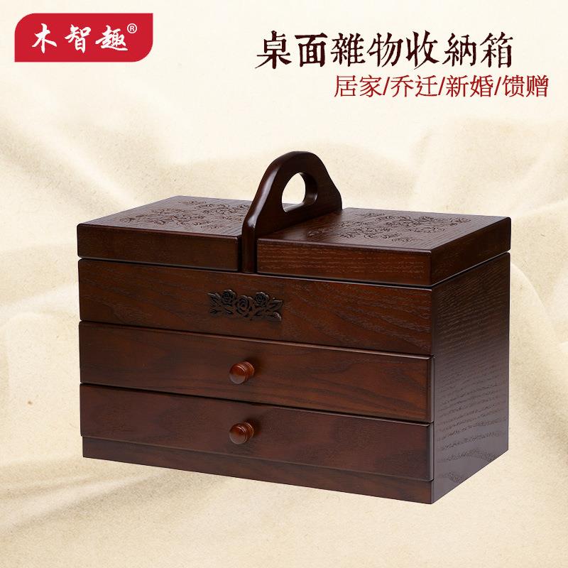 货源N961F木面质复古号创意针盒大收线纳箱桌物品收纳储物盒抽屉