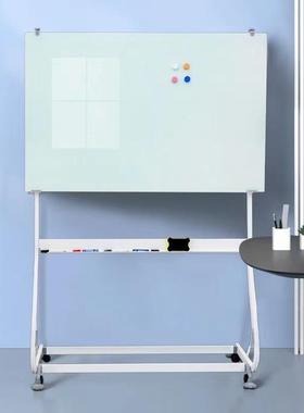 钢板玻HYB化玻璃白写字板支白架式可移动办公室会议补习黑板磁性