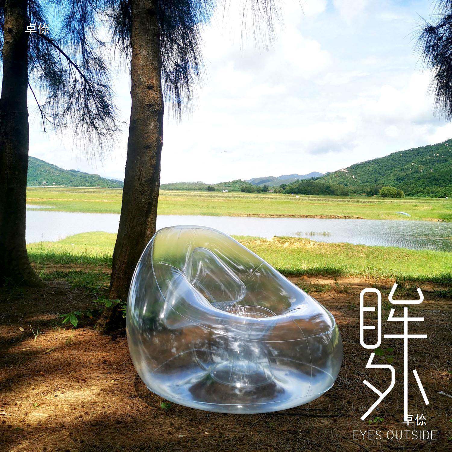 户外沙发充气眸外透明发单人收椅子XVT户外露营道具沙圆凳娃娃纳
