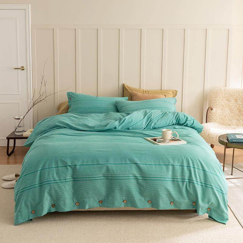 轻奢风纯棉纯色1单00支水洗四件套简约提花QDJ被套床柔软棉床上用