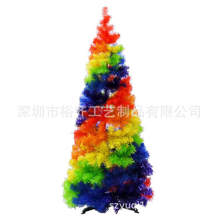 圣诞节装饰品 彩虹1.5米可折叠装饰树 圣诞树茜草PVC彩虹树摆件