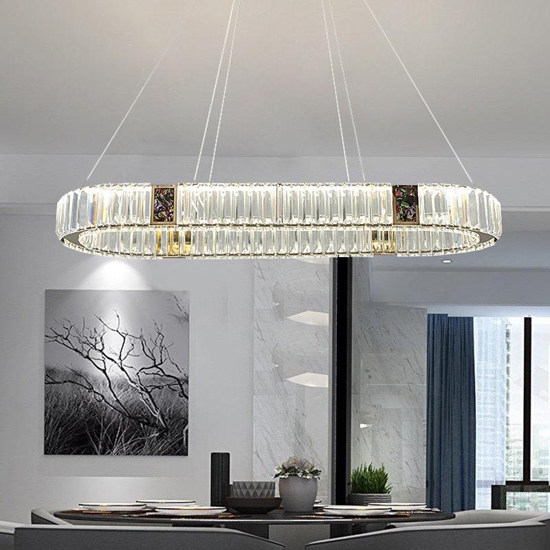 2023年新款吊灯轻奢椭圆形不锈钢餐吊灯现代水晶加贝壳餐厅灯