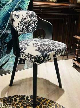 实木餐椅可旋转化妆背椅美甲椅脑电FS759352子椅靠椅学习椅中古风