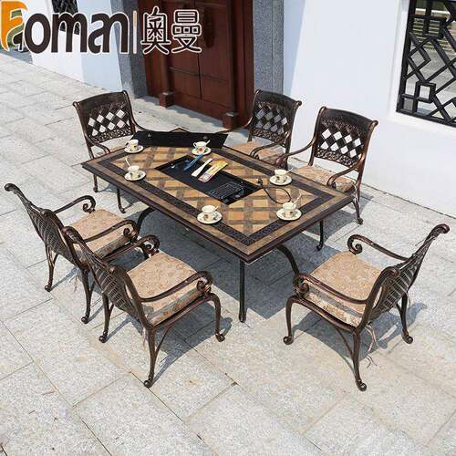 七外休户闲椅组合室外露天RHP阳台铁艺餐桌铸铝桌五件套庭院家具