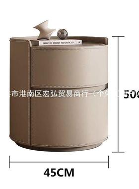 H鋐1AL101875床2头柜创意式岩极简马鞍皮圆形简约代小巧现卧室新
