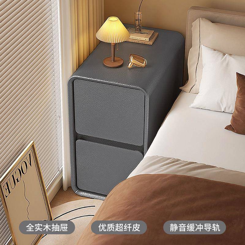 奶PEJ油风头柜简约卧室墙边超夹柜2床5cm床边创意迷你窄实木缝小